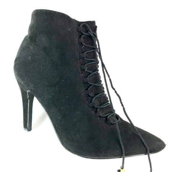 Lace Up Black Suede Booties - Picture 1 of 5